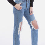 Fly Distressed Denim Ripped Jeans