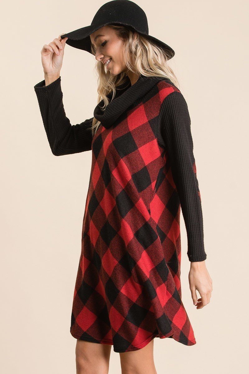 Pocketed Plaid Tartan Swing Dress