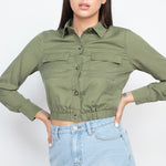 Elasticized Waist Flap Pockets Top