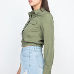 Elasticized Waist Flap Pockets Top