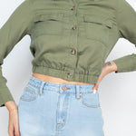 Elasticized Waist Flap Pockets Top