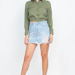 Elasticized Waist Flap Pockets Top