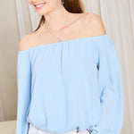 Off Shoulder Long Bubble Sleeve Solid Top