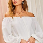 Off Shoulder Long Bubble Sleeve Solid Top