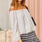 Off Shoulder Long Bubble Sleeve Solid Top