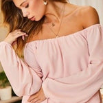 Off Shoulder Long Bubble Sleeve Solid Top