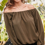 Off Shoulder Long Bubble Sleeve Solid Top