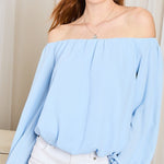 Off Shoulder Long Bubble Sleeve Solid Top